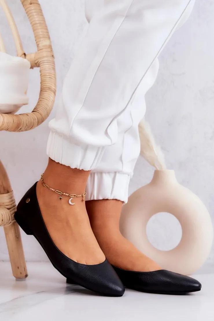 Damskie Maciejka Damskie Skórzane Baleriny Czarne 04100-01