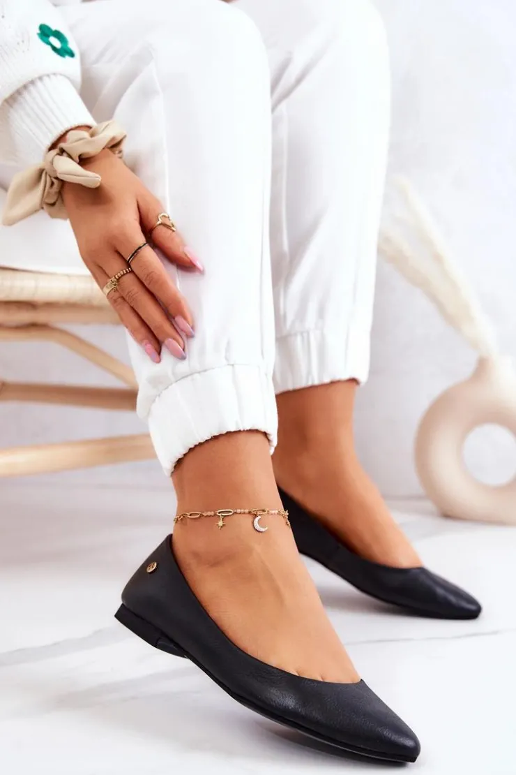 Damskie Maciejka Damskie Skórzane Baleriny Czarne 04100-01