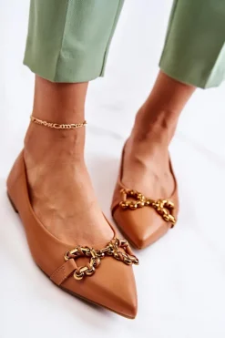 Boto Baleriny Klasyczne*Damskie Skórzane Baleriny W Szpic Z Ozdobą Camel Carlos