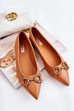 Boto Baleriny Klasyczne*Damskie Skórzane Baleriny W Szpic Z Ozdobą Camel Carlos