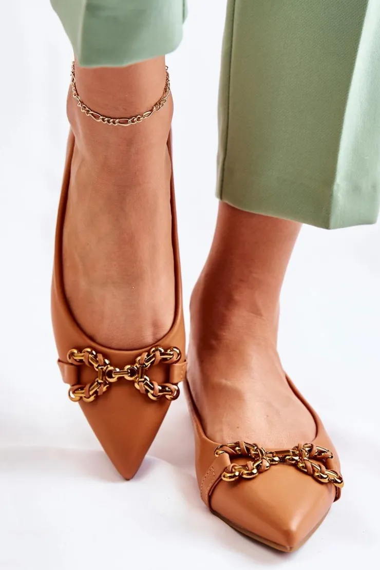 Boto Baleriny Klasyczne*Damskie Skórzane Baleriny W Szpic Z Ozdobą Camel Carlos