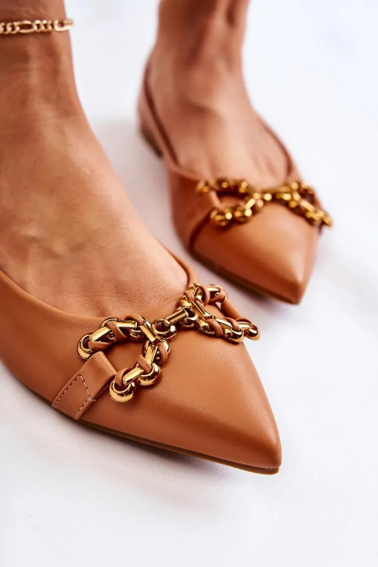 Boto Baleriny Klasyczne*Damskie Skórzane Baleriny W Szpic Z Ozdobą Camel Carlos