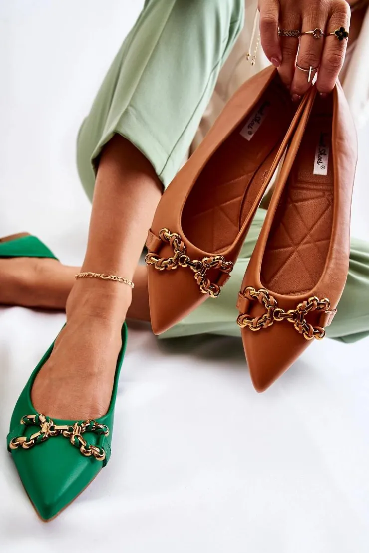 Boto Baleriny Klasyczne*Damskie Skórzane Baleriny W Szpic Z Ozdobą Camel Carlos