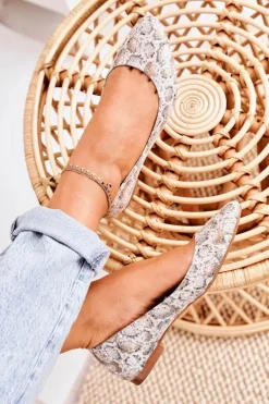 Damskie Maciejka Damskie Skórzane Baleriny Złoto Beżowe 04100-22