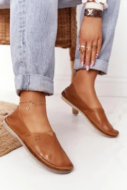 Hot Maciejka Damskie Skórzane Baleriny Rude 01930-52