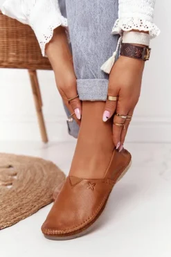 Hot Maciejka Damskie Skórzane Baleriny Rude 01930-52