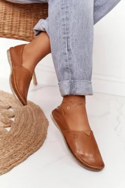 Hot Maciejka Damskie Skórzane Baleriny Rude 01930-52