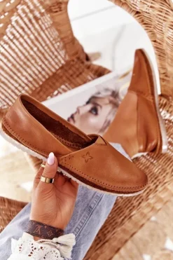 Hot Maciejka Damskie Skórzane Baleriny Rude 01930-52