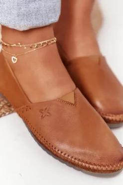 Hot Maciejka Damskie Skórzane Baleriny Rude 01930-52