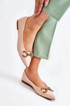 Discount Boto Damskie Skórzane Baleriny W Szpic Z Ozdobą Beżowe Carlos