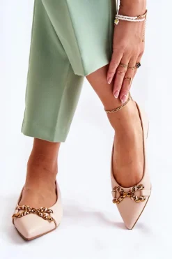 Discount Boto Damskie Skórzane Baleriny W Szpic Z Ozdobą Beżowe Carlos