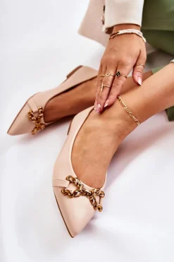 Discount Boto Damskie Skórzane Baleriny W Szpic Z Ozdobą Beżowe Carlos