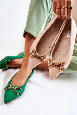 Discount Boto Damskie Skórzane Baleriny W Szpic Z Ozdobą Beżowe Carlos