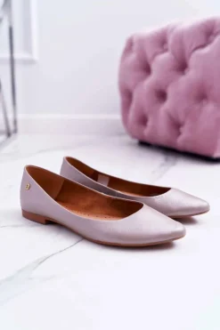 Maciejka Baleriny Skórzane|Baleriny Klasyczne*Damskie Skórzane Baleriny Metaliczne Beżowe 04100-10