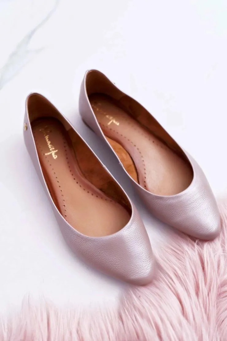 Maciejka Baleriny Skórzane|Baleriny Klasyczne*Damskie Skórzane Baleriny Metaliczne Beżowe 04100-10