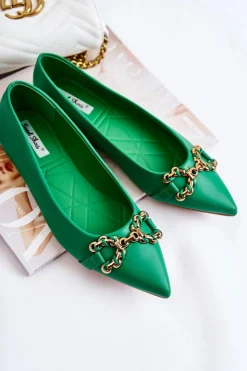 Hot Boto Damskie Skórzane Baleriny W Szpic Z Ozdobą Zielone Carlos