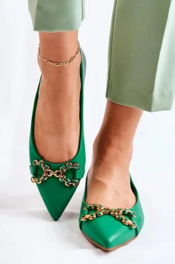 Hot Boto Damskie Skórzane Baleriny W Szpic Z Ozdobą Zielone Carlos