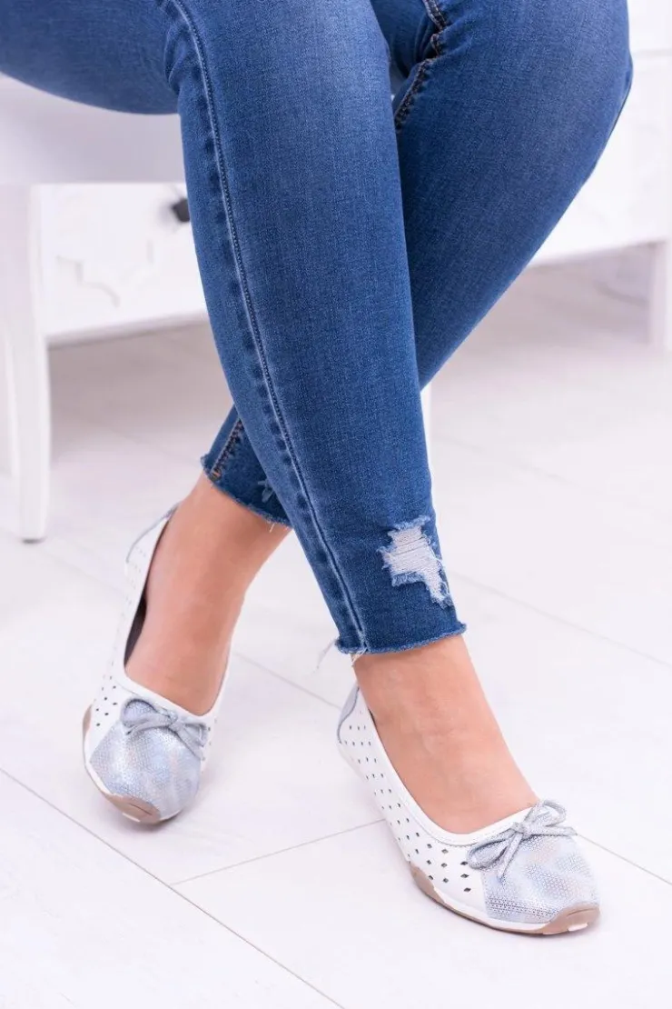 Best Boto Damskie Skórzane Białe Ażurowe Balerinki Erdola