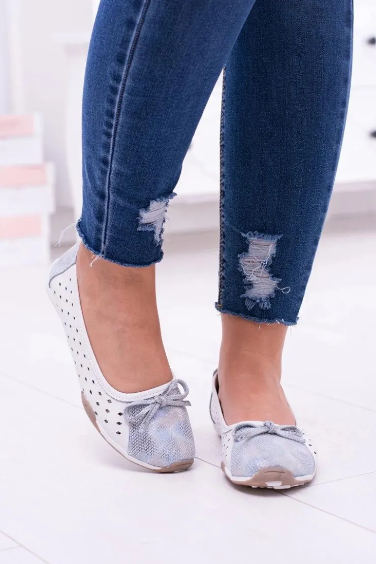 Best Boto Damskie Skórzane Białe Ażurowe Balerinki Erdola