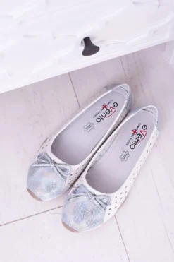 Best Boto Damskie Skórzane Białe Ażurowe Balerinki Erdola