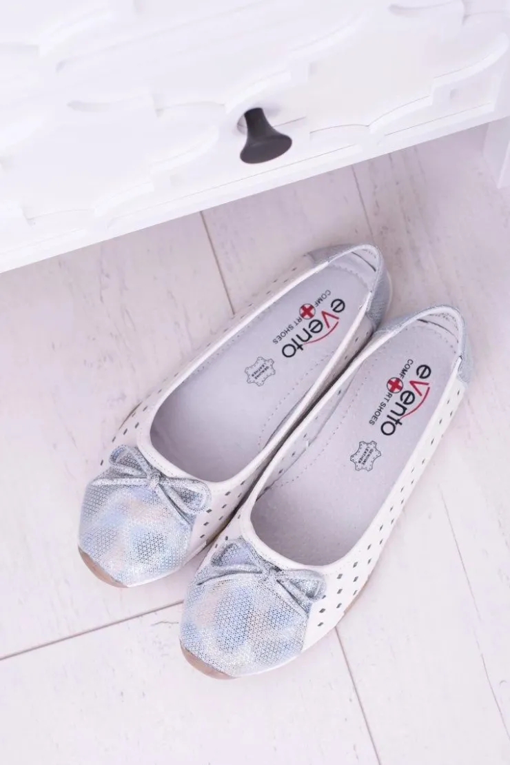 Best Boto Damskie Skórzane Białe Ażurowe Balerinki Erdola