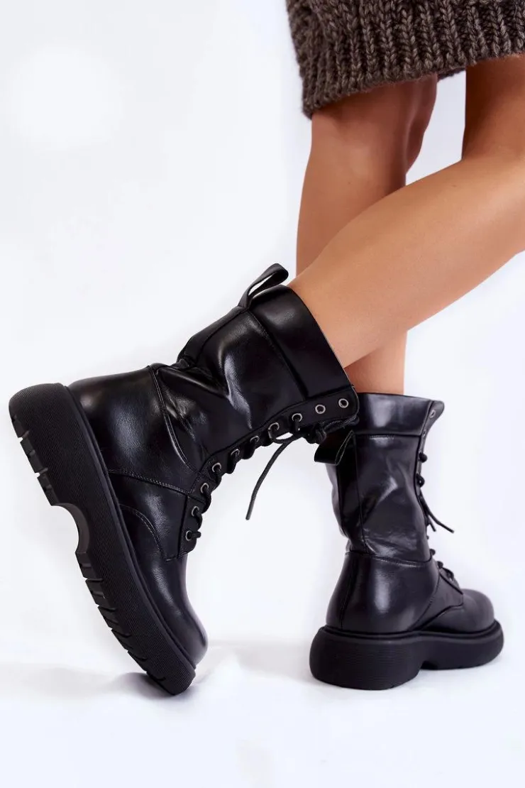 Boto Botki Wiosenne|Botki Sznurowane*Damskie Skórzane Botki Glany Sznurowane Czarne Passione