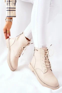 Hot GOE Damskie Skórzane Botki II2N4015 Beżowe