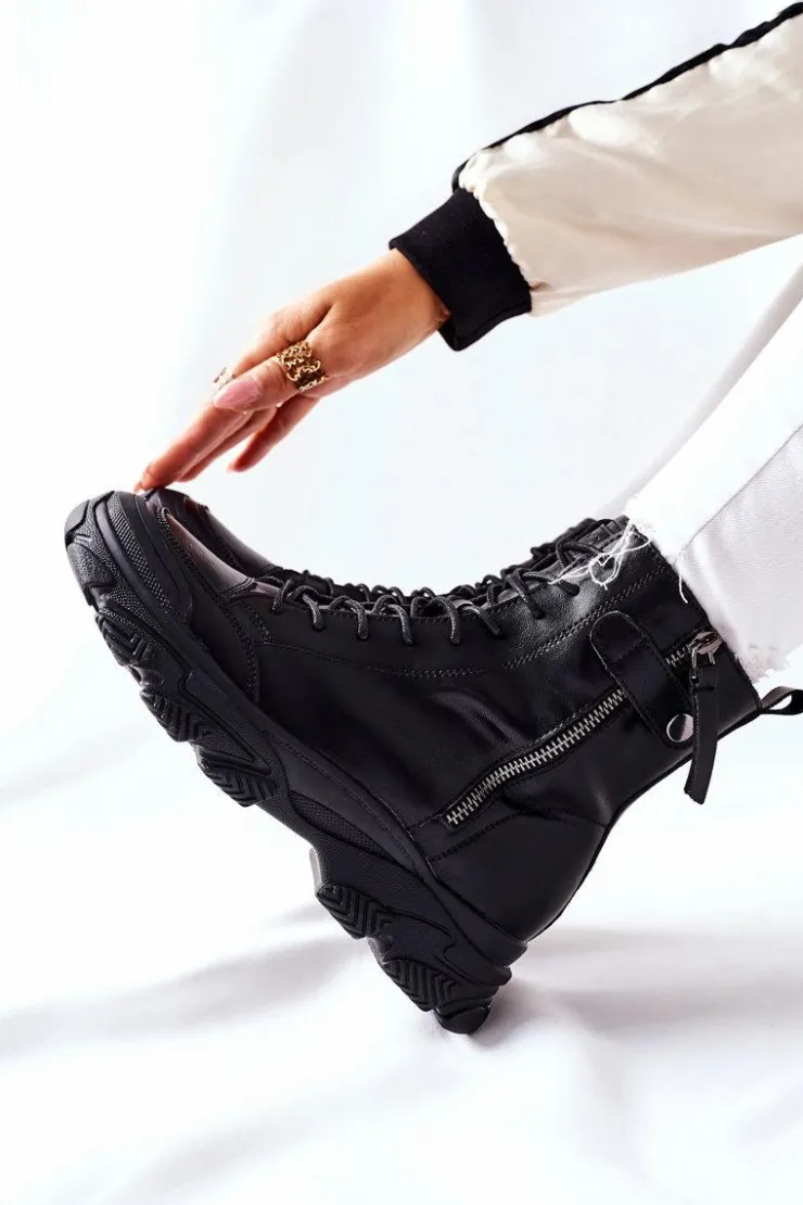 Outlet GOE Damskie Skórzane Botki II2N4031 Czarne