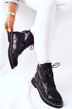 Damskie GOE Damskie Skórzane Botki II2N4014 Czarne