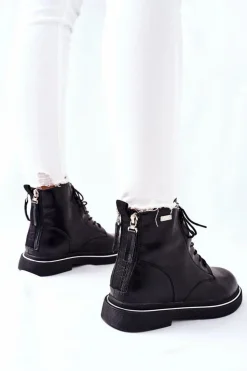 Damskie GOE Damskie Skórzane Botki II2N4014 Czarne