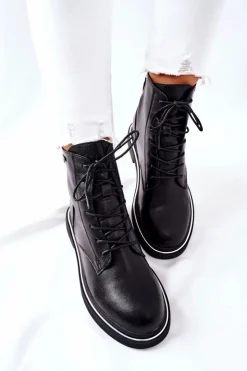 Damskie GOE Damskie Skórzane Botki II2N4014 Czarne