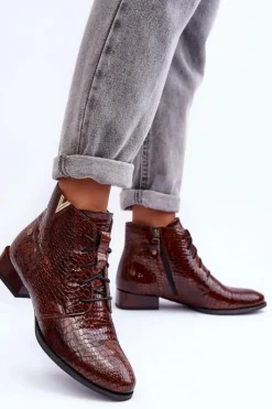 Damskie Maciejka Damskie Skórzane Botki 5743C-02 Brązowe