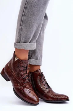 Damskie Maciejka Damskie Skórzane Botki 5743C-02 Brązowe