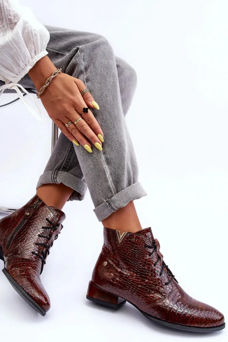 Damskie Maciejka Damskie Skórzane Botki 5743C-02 Brązowe