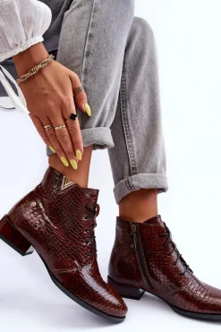 Damskie Maciejka Damskie Skórzane Botki 5743C-02 Brązowe
