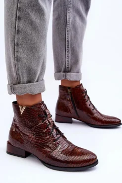 Damskie Maciejka Damskie Skórzane Botki 5743C-02 Brązowe