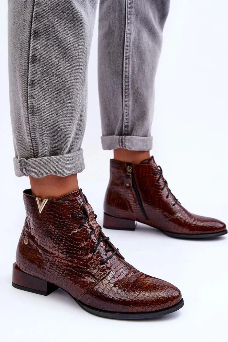 Damskie Maciejka Damskie Skórzane Botki 5743C-02 Brązowe