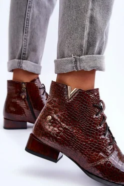 Damskie Maciejka Damskie Skórzane Botki 5743C-02 Brązowe