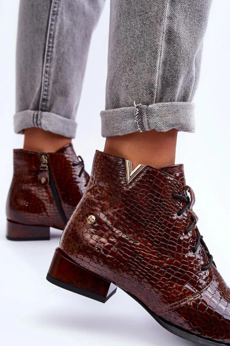 Damskie Maciejka Damskie Skórzane Botki 5743C-02 Brązowe