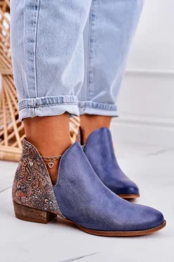 Hot Maciejka Damskie Skórzane Botki Granatowe 04091-27