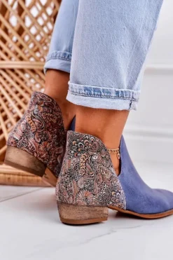 Hot Maciejka Damskie Skórzane Botki Granatowe 04091-27