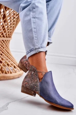 Hot Maciejka Damskie Skórzane Botki Granatowe 04091-27