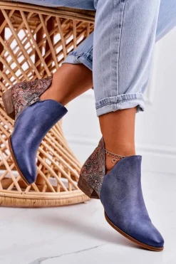 Hot Maciejka Damskie Skórzane Botki Granatowe 04091-27
