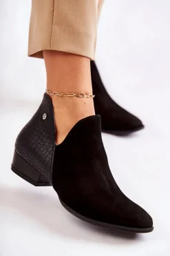 Damskie Maciejka Damskie Skórzane Botki Czarne Wzór Zwierzęcy 04091-62