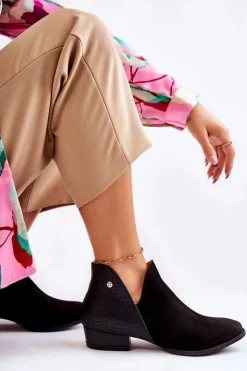 Damskie Maciejka Damskie Skórzane Botki Czarne Wzór Zwierzęcy 04091-62