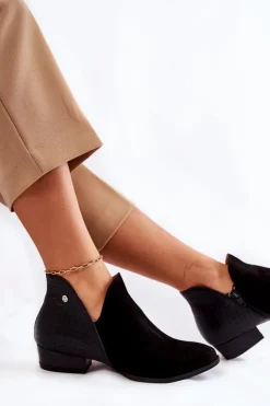 Damskie Maciejka Damskie Skórzane Botki Czarne Wzór Zwierzęcy 04091-62