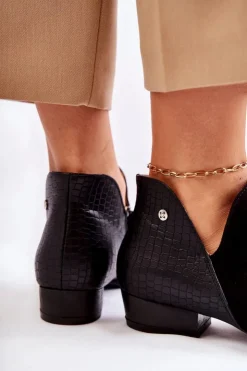 Damskie Maciejka Damskie Skórzane Botki Czarne Wzór Zwierzęcy 04091-62