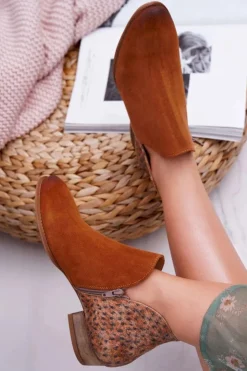 Damskie Maciejka Damskie Skórzane Botki Rude 04091-49