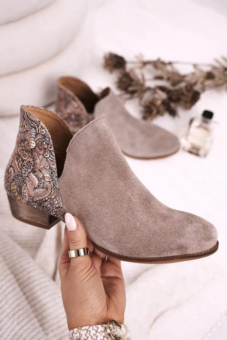 Maciejka Botki Wiosenne|Botki Maciejka*Damskie Skórzane Botki Beżowe 04091-04