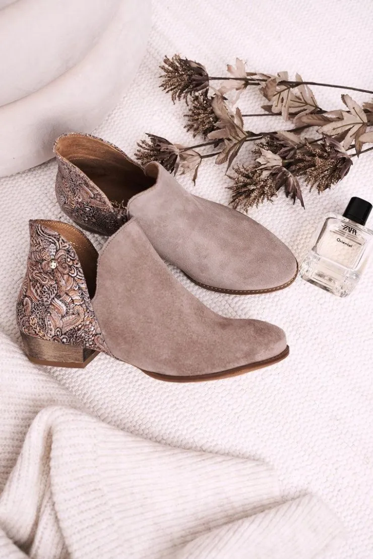 Maciejka Botki Wiosenne|Botki Maciejka*Damskie Skórzane Botki Beżowe 04091-04